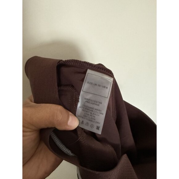 Manière‎ De Voir Women's Brown Satin Woodgrain Ruched Trousers Size 6 Luxury - Picture 9 of 11